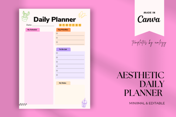 Download Aesthetic Daily Planner Template Canva - Aesthetic daily planner Collection