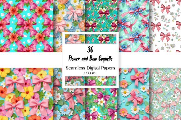 Download Flower and Bow Coquette Digital Paper - Premium Resources